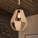 Brown Raindrop Suspension Lighting Loft Hemp Rope Single Food Store Pendant Lamp with Cutouts Design