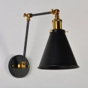 Iron Deep Cone Shade Wall Light Retro Single Study Room Swivelable Wall Mounted Reading Lamp in Black