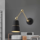 Horn Shaped Bedside Wall Lighting Industrial Metal 1 Head Black/White Task Wall Lamp with Rose Gold/Brass Swing Arm