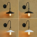Iron Black/White Reading Wall Lamp Scalloped/Flared 1-Light Industrial Style Wall Lighting with Drooping Arm