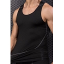 Cool Mens Tank Top Topstitching Stretch Sweat-Absorbing Sleeveless Round Neck Skinny Fitted Tank Top