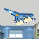 Aircraft Ceiling Mount Lamp Cartoon Acrylic 5 Heads Blue Flush Light in Warm/White Light for Child Bedroom