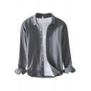 Retro Mens Shirt Plain Oxford Skin-Friendly Button up Spread Collar Long Sleeve Regular Fit Shirt