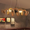 2-Bulb Spiral Hanging Island Light Rustic Brown Hemp Rope Pendant Lamp over Dining Table