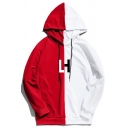 Novelty Womens Hoodie Two-Tone Panel Letter Pattern Drawstring Loose Fit Long Sleeve Hoodie