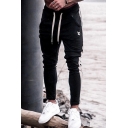 Cool Mens Pants Contrast Side Panel Purified Cotton Breathable Drawstring Waist Ankle Length Slim Fit Tapered Jogger Pants