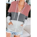 Leisure Women's Hoodie Zipper Placket Drawstring Front Pockets Long Sleeve Fitted Hoodie