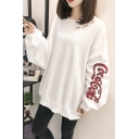 Fashion Sequined Letter Printed Oversize Loose Long Sleeve Round Neck Sweatshirt
