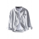 Mens Shirt Unique Pinstripe Pattern Button up Chest Pocket Turn-down Collar Long Sleeve Regular Fit Shirt Jacket