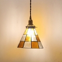 Mosaics Textured Glass Cone Pendant Light Vintage 1 Bulb Dining Room Hanging Lamp in Brown