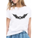 Basic Women's T-Shirt Wings Pattern Crew Neck Short-sleeved Regular Fit Tee Top