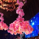 Pink Blooming Flower Hanging Lamp Industrial Metal Wine Club LED Ceiling Pendant Light