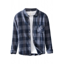 Mens Shirt Simple Color Block Checkered Pattern Button up Stand Collar Long Sleeve Regular Fit Shirt Jacket