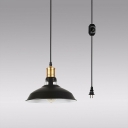 Black Bowl Plug-in Pendant Lighting Industrial Metal 1 Head Bedside Hanging Light Fixture