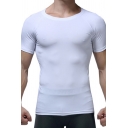 Vintage Mens Workout Tee Top Solid Color Quick Dry Stretch Skinny Fitted Short Sleeve Crew Neck Tee Top