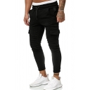 New Stylish Cut-Out Ripped Detail Simple Plain Drawstring Waist Sporty Joggers Sweatpants for Guys