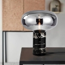 Marble Cylinder Night Light Postmodern 1 Bulb Black Table Lighting with Oval Amber/Smoke Grey Glass Shade