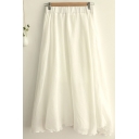Womens Skirt Fashionable Solid Color Cotton Linen Asymmetric Hem High Elastic Rise Midi A-Line Skirt