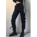 Athletic Women's High Waist Buckle Belted Cuffed Drawstring Ankle Plain Relaxed Sweatpants with Pockets