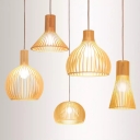 Etched Web/Starburst/Teardrop Hanging Lamp Asian Bamboo 1-Bulb Kitchen Dinette Down Lighting Pendant in Beige