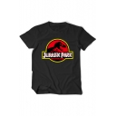 Trendy Letter JURASSIC PARK Dinosaur Print Men's Loose Casual Cotton T-Shirt