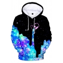 Hot Fashion Popular Dropped Galaxy 3D Printed Casual Loose Black Pullover Hoodie
