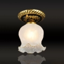 Ruffle White Glass Mini Ceiling Lamp Traditional 1-Light Corridor Flush Mounted Light in Brass