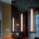 Loft Style Cylindrical Pendant Light Kit 1-Light Iron Ceiling Suspension Lamp in Black