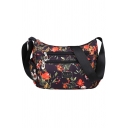 Fashion Orange Flower Printed Waterproof Nylon Lightweight Black Crossbody Shoulder Bag 28*11*21 CM