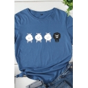 Cute Women's T-Shirt Sheep Cartoon Pattern Round Neck Short Sleeves Relaxed Fit Tee Top