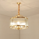 3/5/6-Light Clear Ribbed Glass Chandelier Vintage Brass Drum Dining Room Small/Medium/Large Hanging Ceiling Light