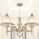 Cloche Lobby Ceiling Chandelier Traditional Opaline Glass 3 Lights White Hanging Lamp Kit with Leaf Fringe