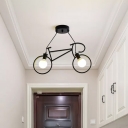 Bicycle Iron Hanging Lamp Decorative 2 Lights Black/White Suspension Pendant for Bedroom