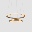 Height Adjustable 2/3-Tier Chandelier Simple Aluminum Gold LED Hoop Ceiling Hang Light for Bedroom