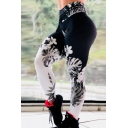 Fancy Women's Leggings Daisy Flower Printed High Rise Sweat Absorb Skin-Friendly Full Length Skinny Gym Pants