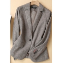 Basic Womens Jacket Double Flap Pockets Front Chevron Wool One-Button Lapel Collar Slim Fit Long Sleeve Suit Jacket