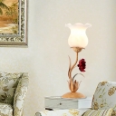 White/Beige/Green Torchiere Table Lamp Pastoral Flower Milky Frosted Glass 1 Bulb Living Room Nightstand Light