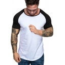 Stylish Men's Tee Top Contrast Panel Raglan Contrast Trim Crew Neck Short-sleeved Regular Fitted T-Shirt