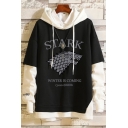 Game of Thrones Stark Wolf WINTER IS COMING Printed Long Sleeve Casual Loose Pullover Fake Two Piece Hoodie