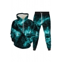 Cool Mens 3D Co-ords Galaxy Pattern Slim Fitted 7/8 Length Tapered Pants Long Sleeve Hoodie Jogger Co-ords