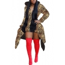 Womens Jacket Chic Leopard Skin Camo Pattern High-Low Hem Zipper up Hooded Slim Fit Long Sleeve Mid-Length Casual Jacket