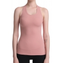 Leisure Womens Tank Top Quick Dry Solid Color Crew Neck Sleeveless Slim Fitted Cami Top