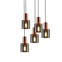 Mini Bottle Pendant Light Fixture Contemporary Smoky Grey Glass 1-Light Gold/Rose Gold Hanging Lamp for Living Room