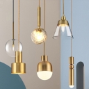 Modern 1 Bulb Ceiling Light Gold Cone/Circle/Grenade Hanging Pendant with Clear/White Glass/Metal Shade for Bistro