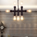 7 Lights Pendant Chandelier Warehouse Water Pipe Iron Hanging Lamp in Black over Table