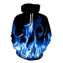 3D Blue Fire Printed Long Sleeve Unisex Hoodie