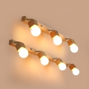 Linear Rotating Vanity Wall Light Nordic Wood 2/3/5-Light Beige Wall Sconce with Exposed Bulb Design