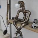 Sitting Robot Metal Night Lamp Industrial 1-Light Dorm Room Table Light in Bronze