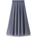 Creative Womens Skirt Tulle Convertible Midi High Elastic Waist A-Line Pleated Skirt