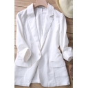 Casual Women's Suit Jacket Plain Flap Pockets Notched Collar Long-sleeved Regular Fitted Jacket